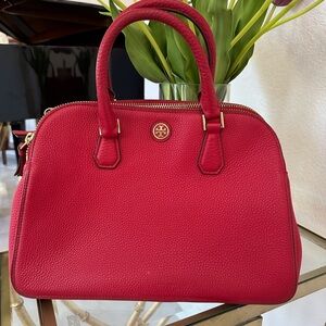 Tory Burch Cherry Red Robinson Satchel Pebbled Leather